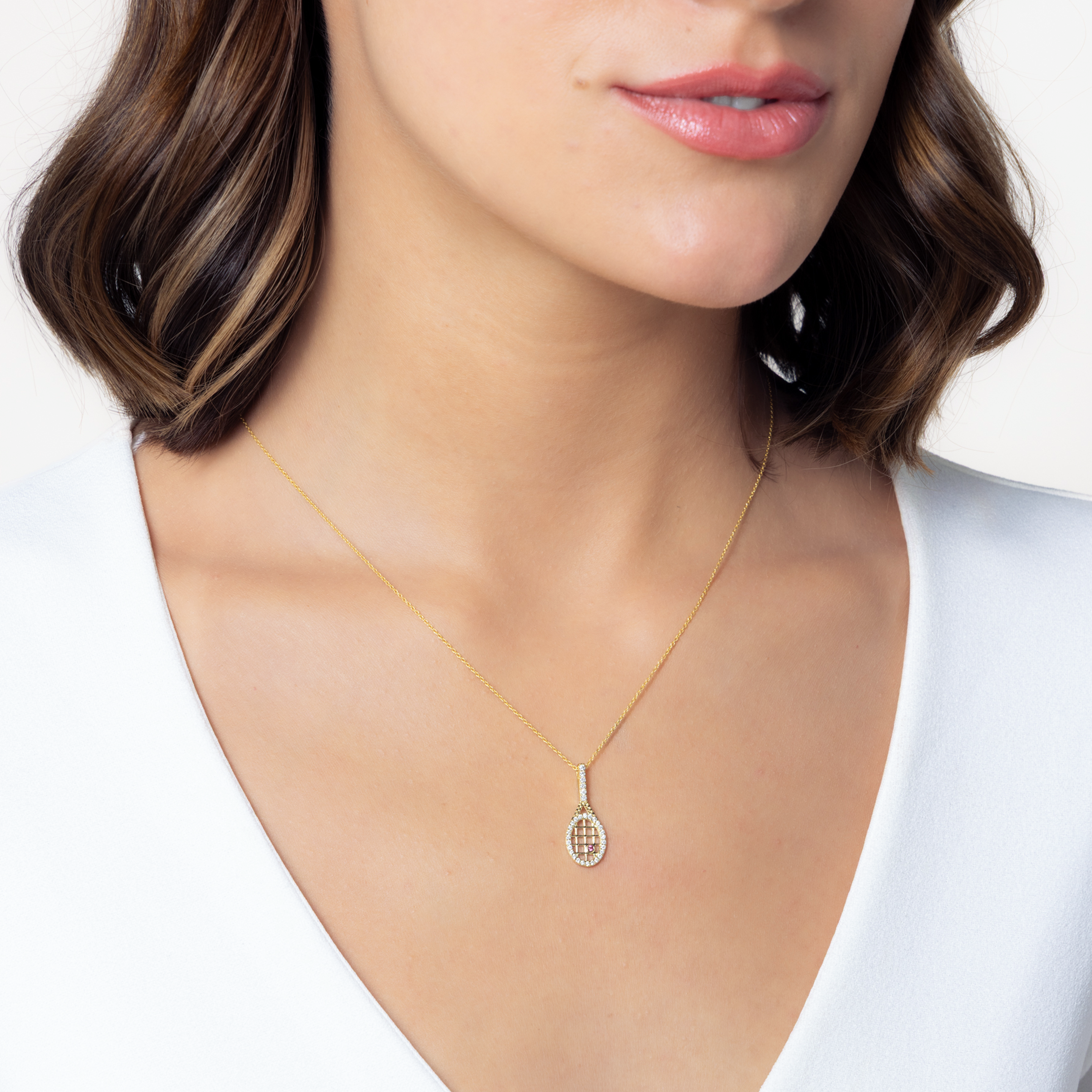Roberto Coin Tiny Treasure Yellow Gold Tennis Racquet Pendant Necklace