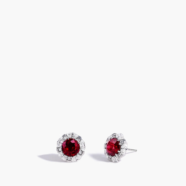 Robert Pelliccia Ruby and Diamond Halo Stud Earrings