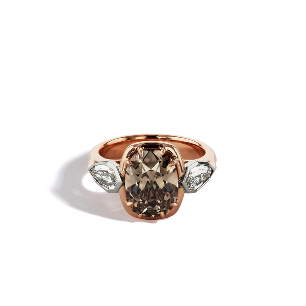Robert Pelliccia Cognac Cushion Cut Diamond Three-Stone Engagement Ring
