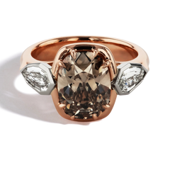 Robert Pelliccia Cognac Cushion Cut Diamond Three-Stone Engagement Ring