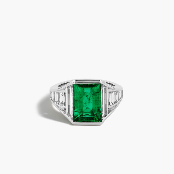 Robert Pelliccia Emerald and Diamond Side Stone Ring