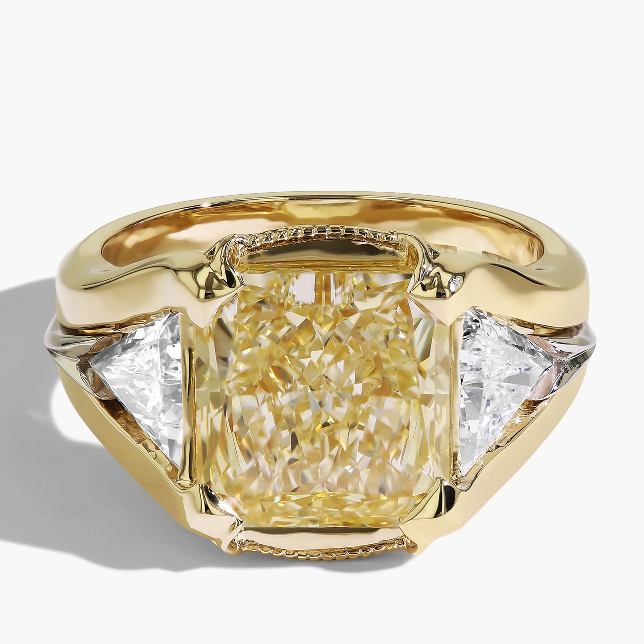 Robert Pelliccia 5 Carat Yellow Diamond with Trillion Side Stones Ring