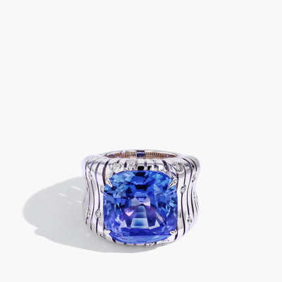 Robert Pelliccia 22 Carat Blue Sapphire and Diamond Wide Band Ring - Robert Pelliccia product