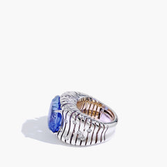 Robert Pelliccia 22 Carat Blue Sapphire and Diamond Wide Band Ring
