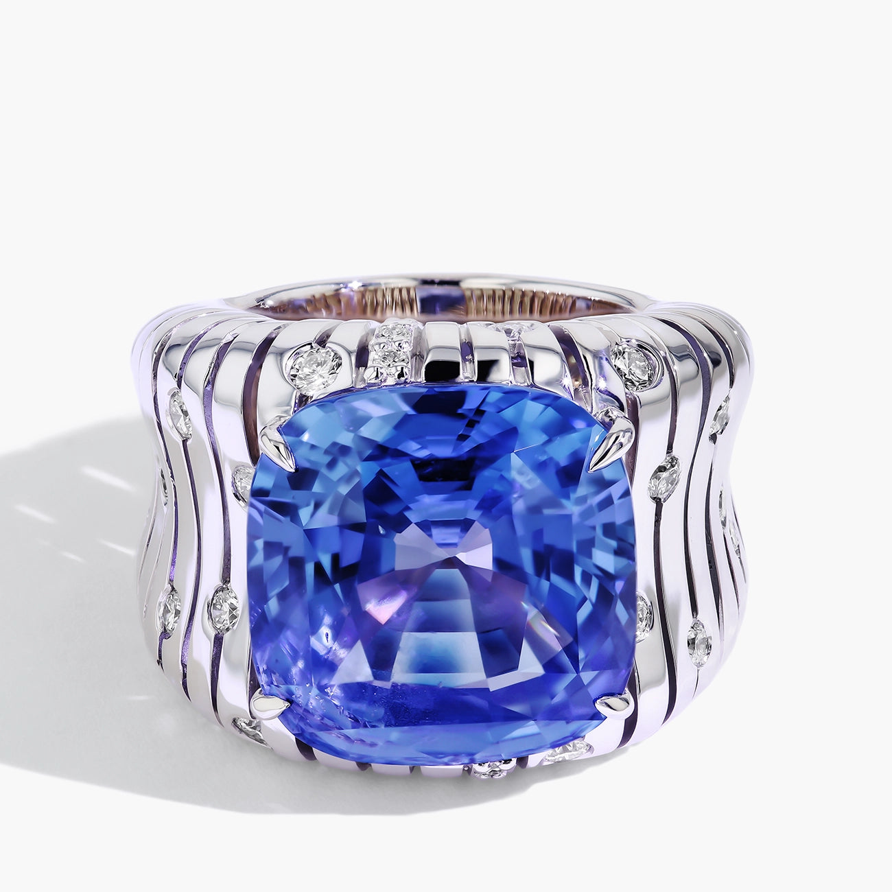 Robert Pelliccia 22 Carat Blue Sapphire and Diamond Wide Band Ring