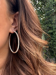 Yellow Gold 2" Round Skinny Inside-Out Diamond Hoops - 1CTW