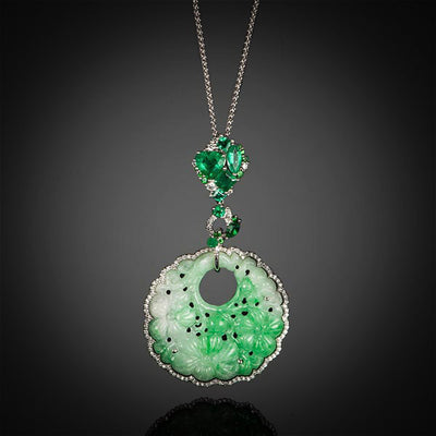 Robert Pelliccia White Gold Jade, Emerald and Tsavorite Carved Flower Pendant  (Chain Sold Separately) - Robert Pelliccia product