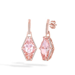 Morganite Semi-Precious Diamond Halo Earrings