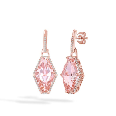 Morganite Semi-Precious Diamond Halo Earrings - Private Label product