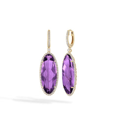 Amethyst and Diamond Halo Dangle Earrings