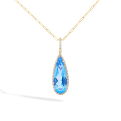 Pear Shape Blue Topaz and Diamond Pendant Necklace