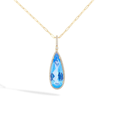 Pear Shape Blue Topaz and Diamond Pendant Necklace - Private Label product