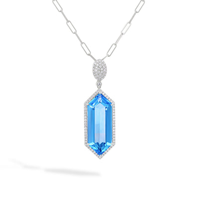 Hexagon Blue Topaz Pendant Diamond Necklace - Private Label product