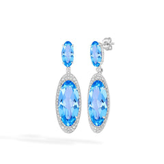 Oval Blue Topaz and Diamond Dangle Earrings