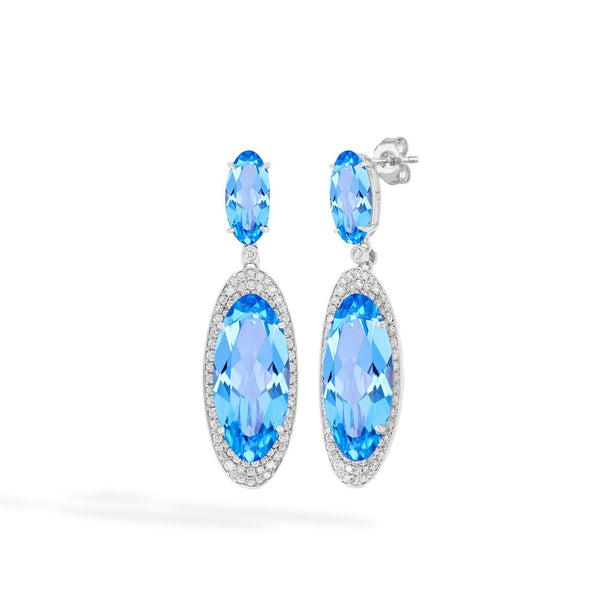 Oval Blue Topaz and Diamond Dangle Earrings