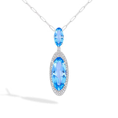 Blue Topaz and Diamond Oval Pendant Necklace