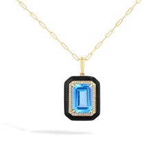 Large Blue Topaz and Black Enamel Pendant Necklace