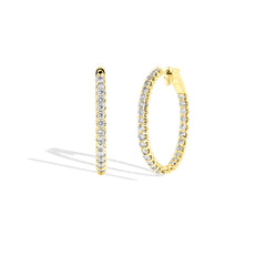 Round Chunky Yellow Gold Diamond Hoop Earrings - 2 Carat