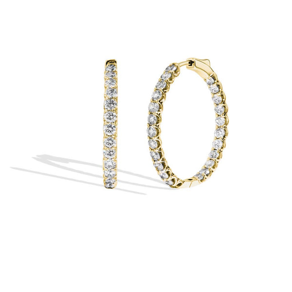 Round Chunky Yellow Gold Diamond Hoop Earrings - 5 Carat