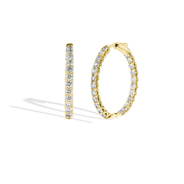 Round Chunky Yellow Gold Diamond Hoop Earrings - 4 Carat