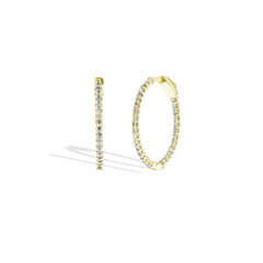 Yellow Gold Oval Inside Out Round Diamond Hoops - 3 CTW
