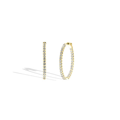 Yellow Gold Oval Inside Out Round Diamond Hoops - 2 CTW - Private Label product