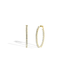 Yellow Gold Oval Inside Out Round Diamond Hoops - 2 CTW