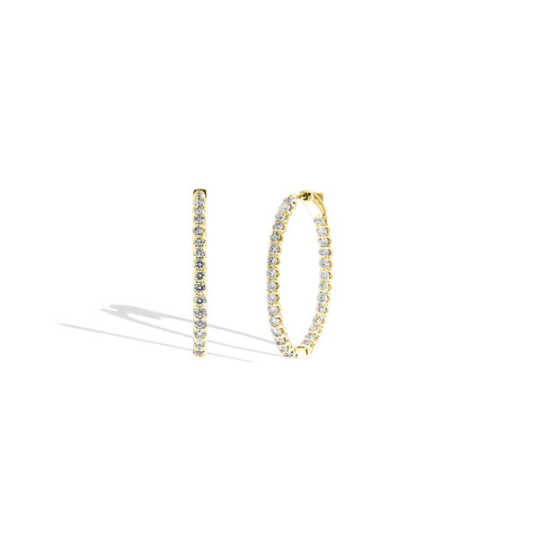 Yellow Gold Oval Inside Out Round Diamond Hoops - 2 CTW