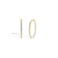 Yellow Gold Oval Inside Out Round Diamond Hoops - 3 CTW