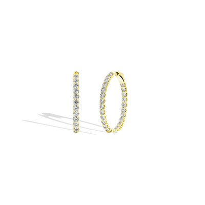 Yellow Gold Oval Inside Out Round Diamond Hoops - 4 CTW - Private Label product