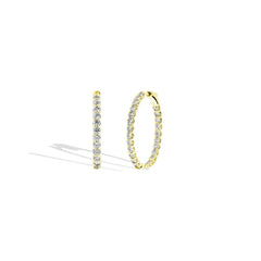 Yellow Gold Oval Inside Out Round Diamond Hoops - 2 CTW