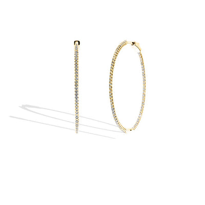 Thin Yellow Gold Diamond Hoop Earrings - 2 CTW - Private Label product