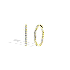 Yellow Gold Oval Inside Out Round Diamond Hoops - 4 CTW