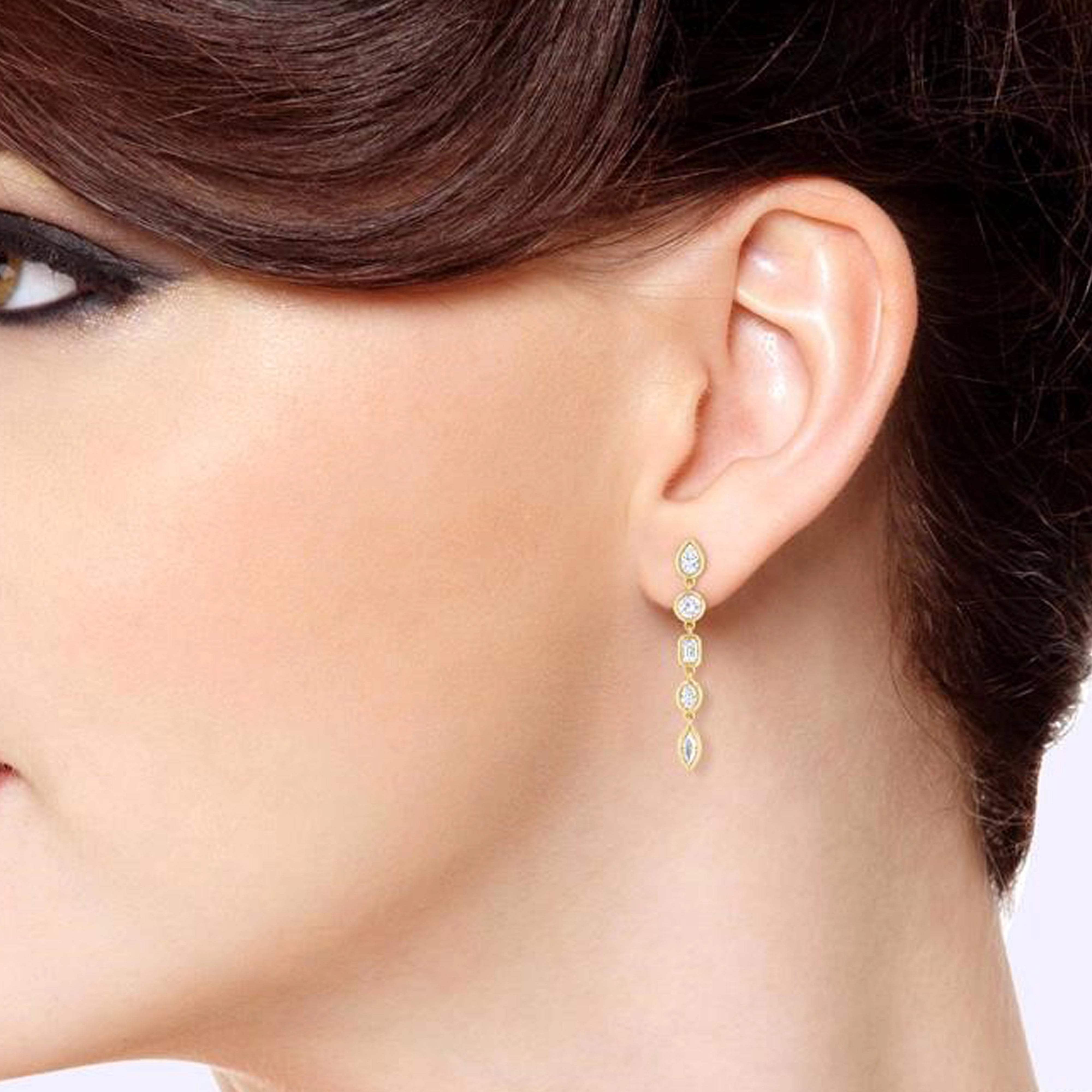 Mixed-Shape Diamond Bezel-Set Dangle Earrings