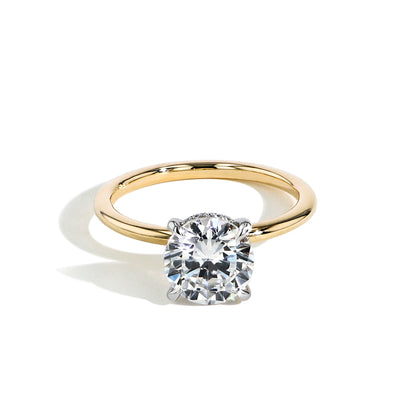 Round Ultra Thin Solitaire Hidden Halo Engagement Ring Setting in Yellow Gold - Private Label product