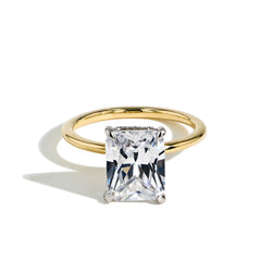 Ultra Thin Large Radiant Hidden Halo Engagement Ring Setting in Yellow Gold