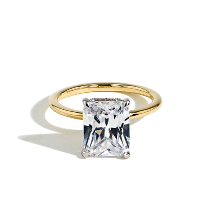 Ultra Thin Large Radiant Hidden Halo Engagement Ring Setting in Yellow Gold - Private Label product