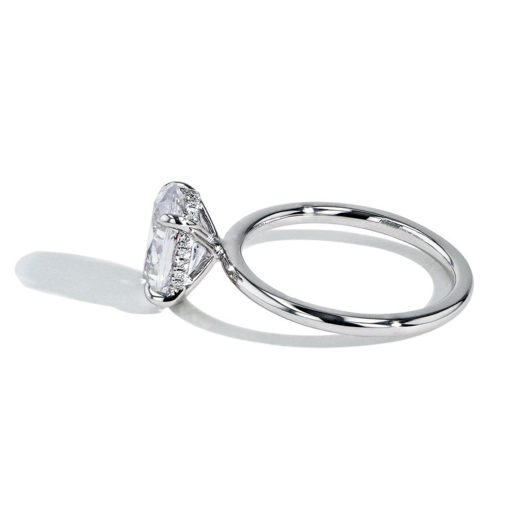 Oval Ultra Thin Hidden Halo Engagement Ring Setting in 14K Yellow Gold