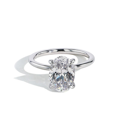 Large Oval Ultra Thin Solitaire Engagement Ring Setting in Platinum - Private Label product
