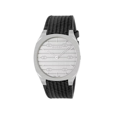 Gucci 25H Stainless Steel Watch with Black Leather Strap - 34mm - Gucci product