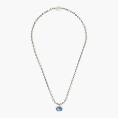 Gucci Interlocking Silver Boule Chain Necklace with Blue Enamel
