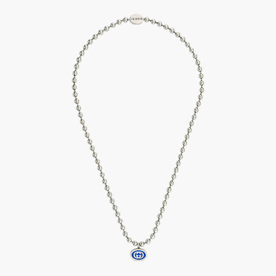 Gucci Interlocking Silver Boule Chain Necklace with Blue Enamel - Gucci product