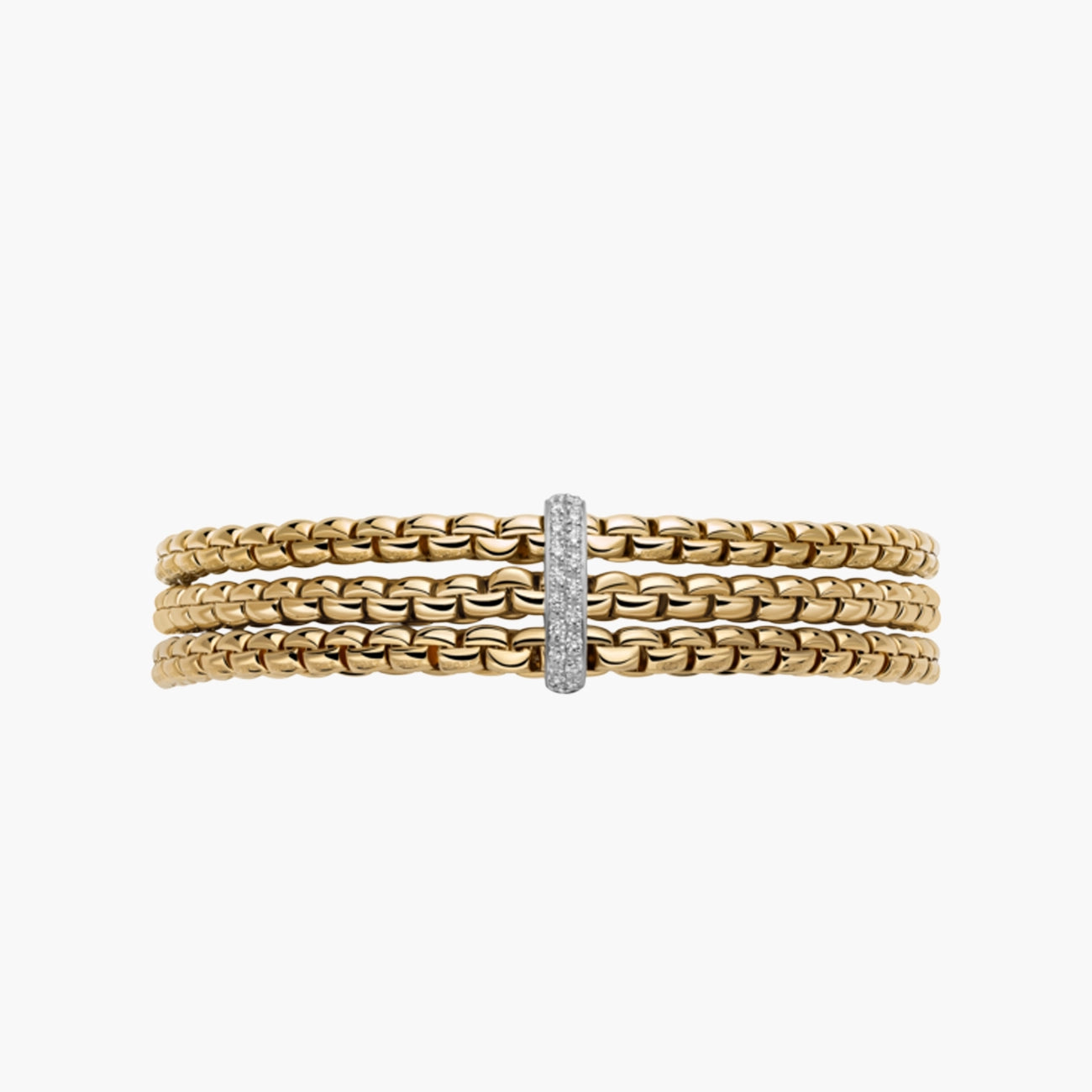 Fope Eka Flex'It Gold Triple Mesh Diamond Pavé Bracelet