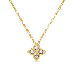 Roberto Coin Princess Flower Small Yellow Gold Diamond Necklace