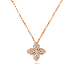 Roberto Coin Princess Flower Rose Gold Diamond Pendant Necklace