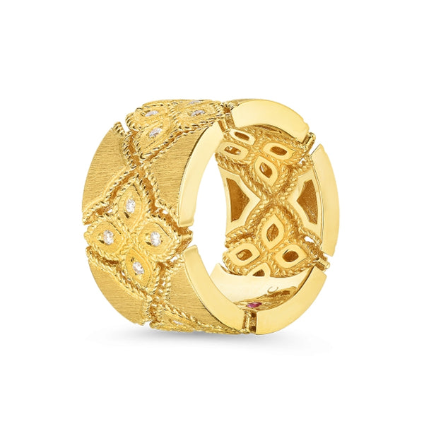 Roberto Coin Venetian Princess Satin Yellow Gold Wide Diamond Ring