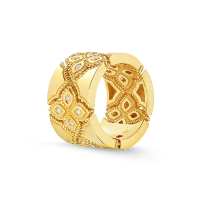 Roberto Coin Venetian Princess Yellow Gold Wide Diamond Flower Ring - Roberto Coin product