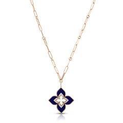 Roberto Coin Venetian Princess Lapis and Diamond Flower Pendant Necklace