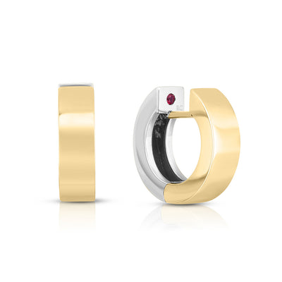 Roberto Coin Designer Gold Classic Two Tone Reversible Huggie Earrings - 10mm - Roberto Coin product