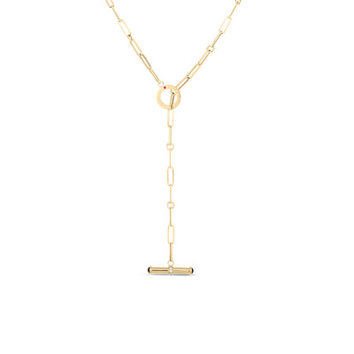Roberto Coin Thin Lariat Paperclip Pink Tourmaline and Diamond Necklace - Roberto Coin product